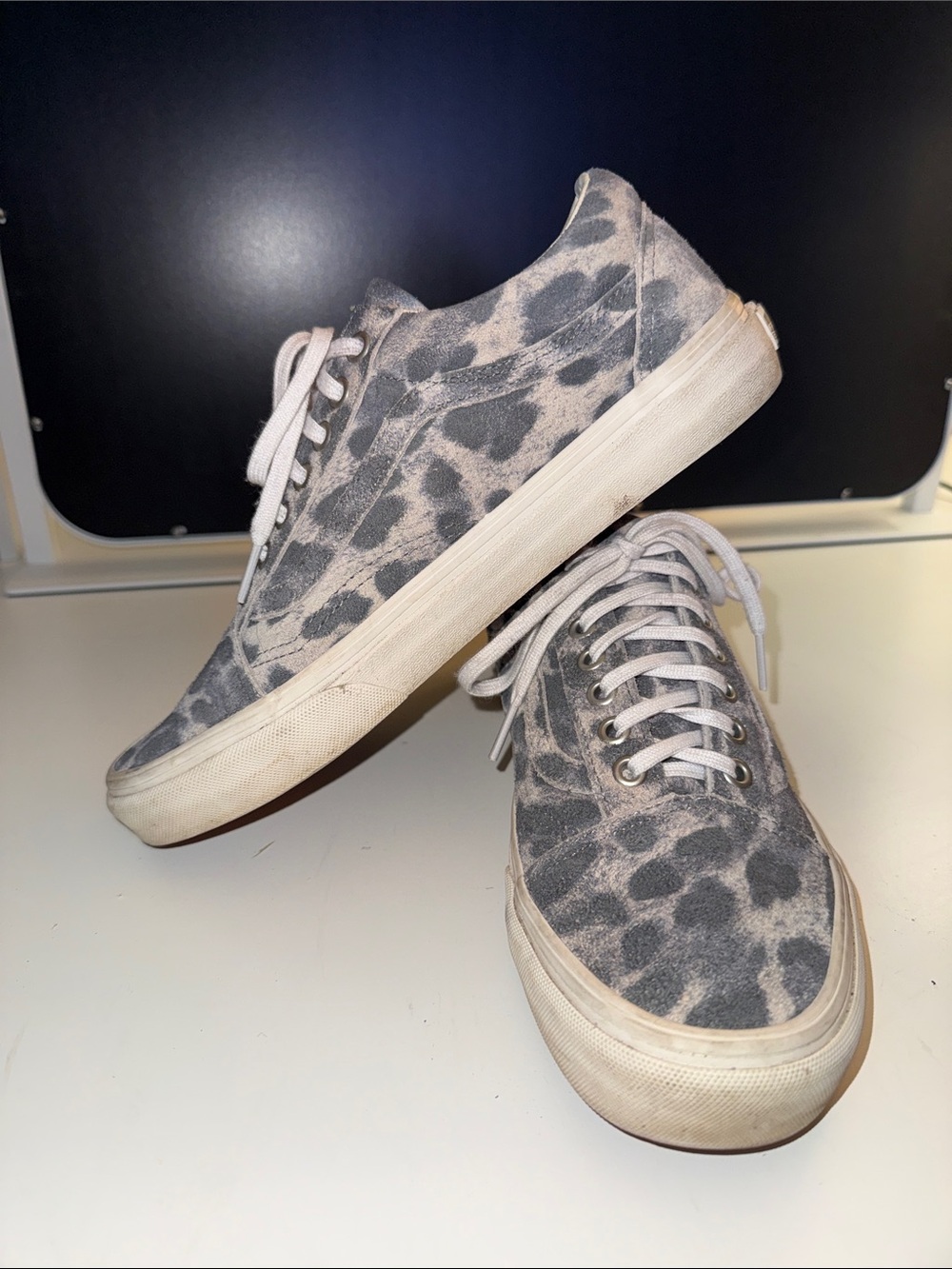 Vans Gray and White Leopard Print Low-Top Sneakers